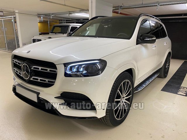 Rental Mercedes-Benz GLS 580 BlueTEC 4MATIC TV AMG equipment VIP 7 Seats in the Milan Central Train Station